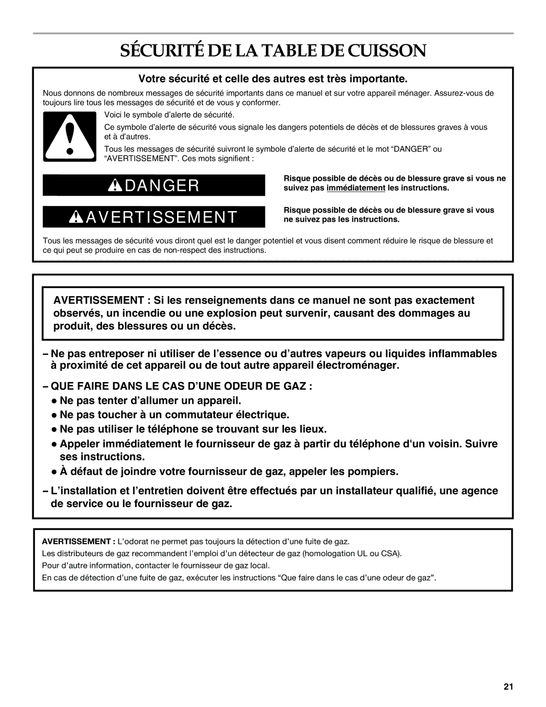 KitchenAid W10271686B Sécurité DE LA Table DE Cuisson, Votre sécurité et celle des autres est très importante 