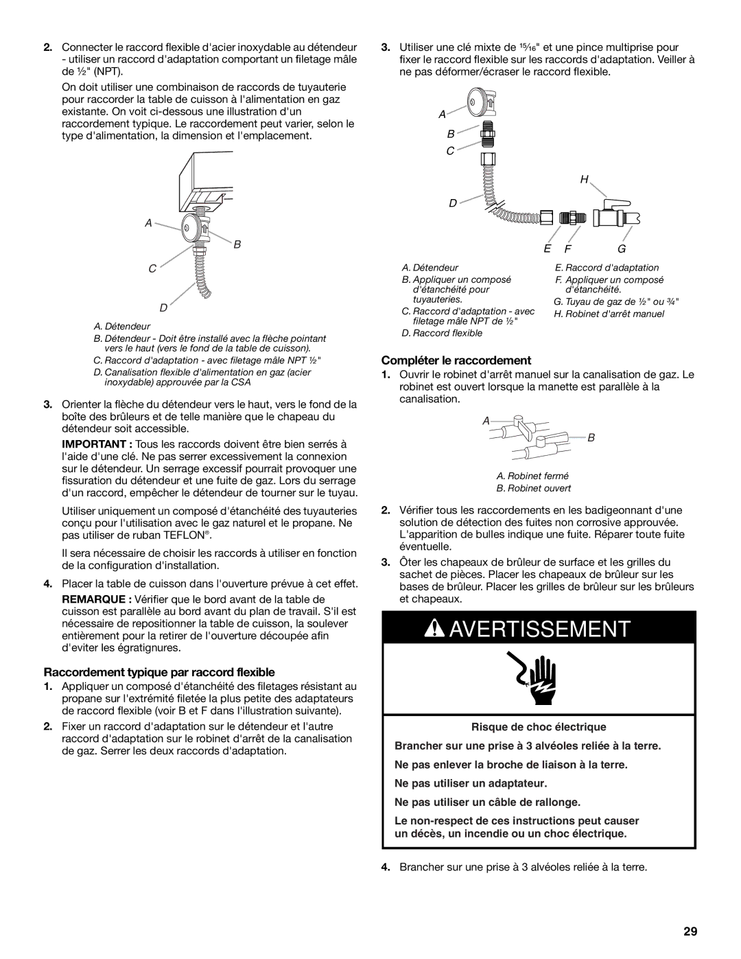 KitchenAid W10271686B installation instructions Raccordement typique par raccord flexible, Compléter le raccordement 