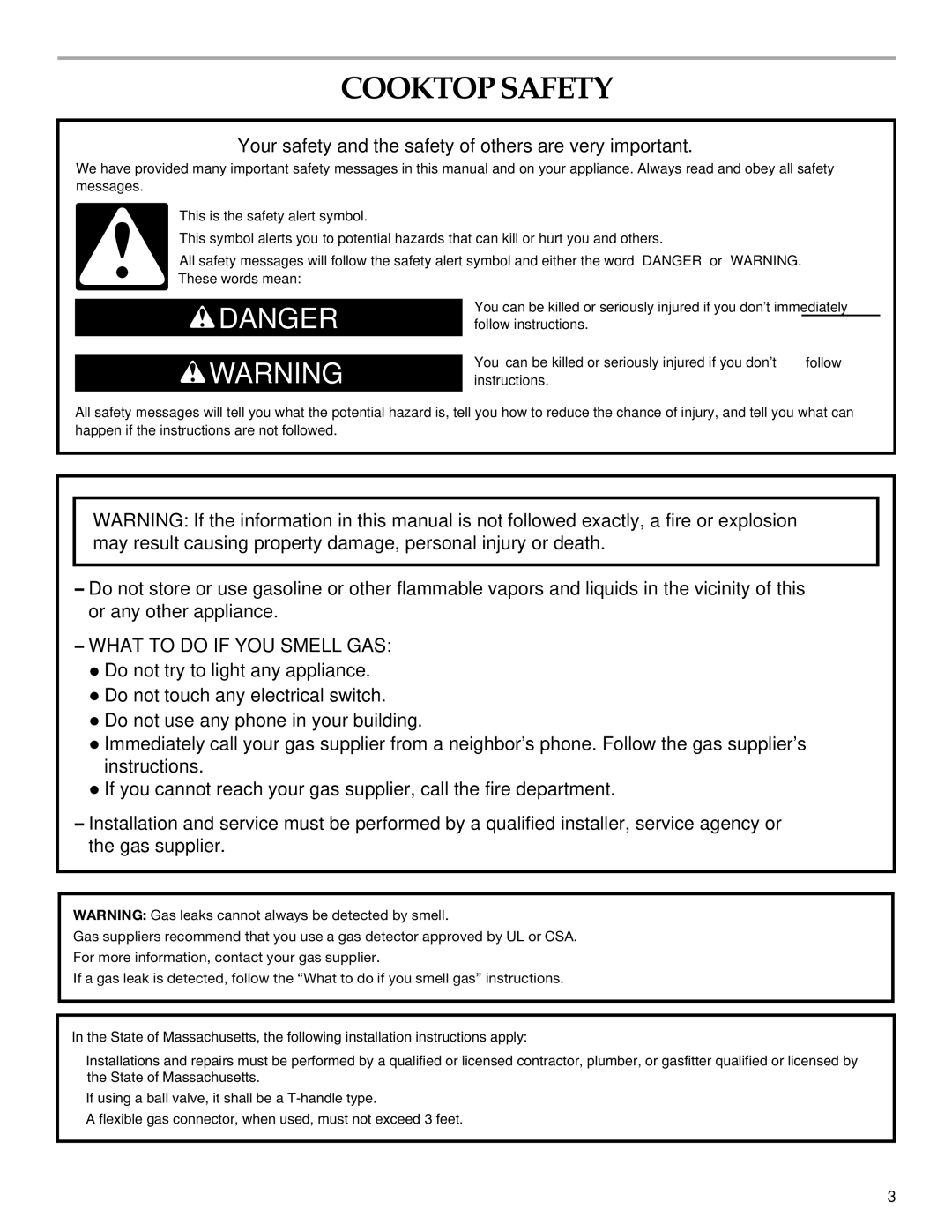 KitchenAid W10271686B installation instructions Cooktop Safety, Your safety and the safety of others are very important 