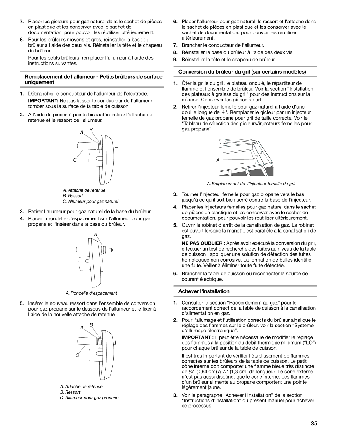 KitchenAid W10271686B installation instructions Conversion du brûleur du gril sur certains modèles, Achever linstallation 