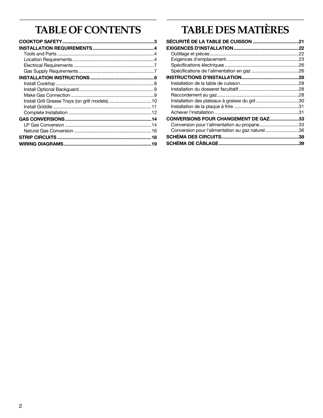 KitchenAid W10271686C installation instructions Table DES Matières, Table of Contents 