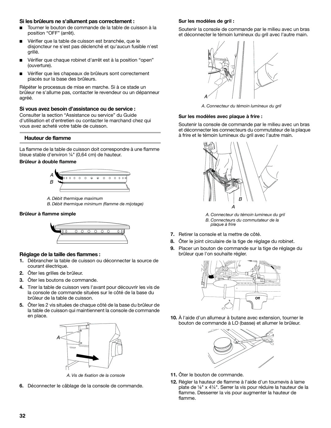 KitchenAid W10271686C Si les brûleurs ne sallument pas correctement, Si vous avez besoin d’assistance ou de service 