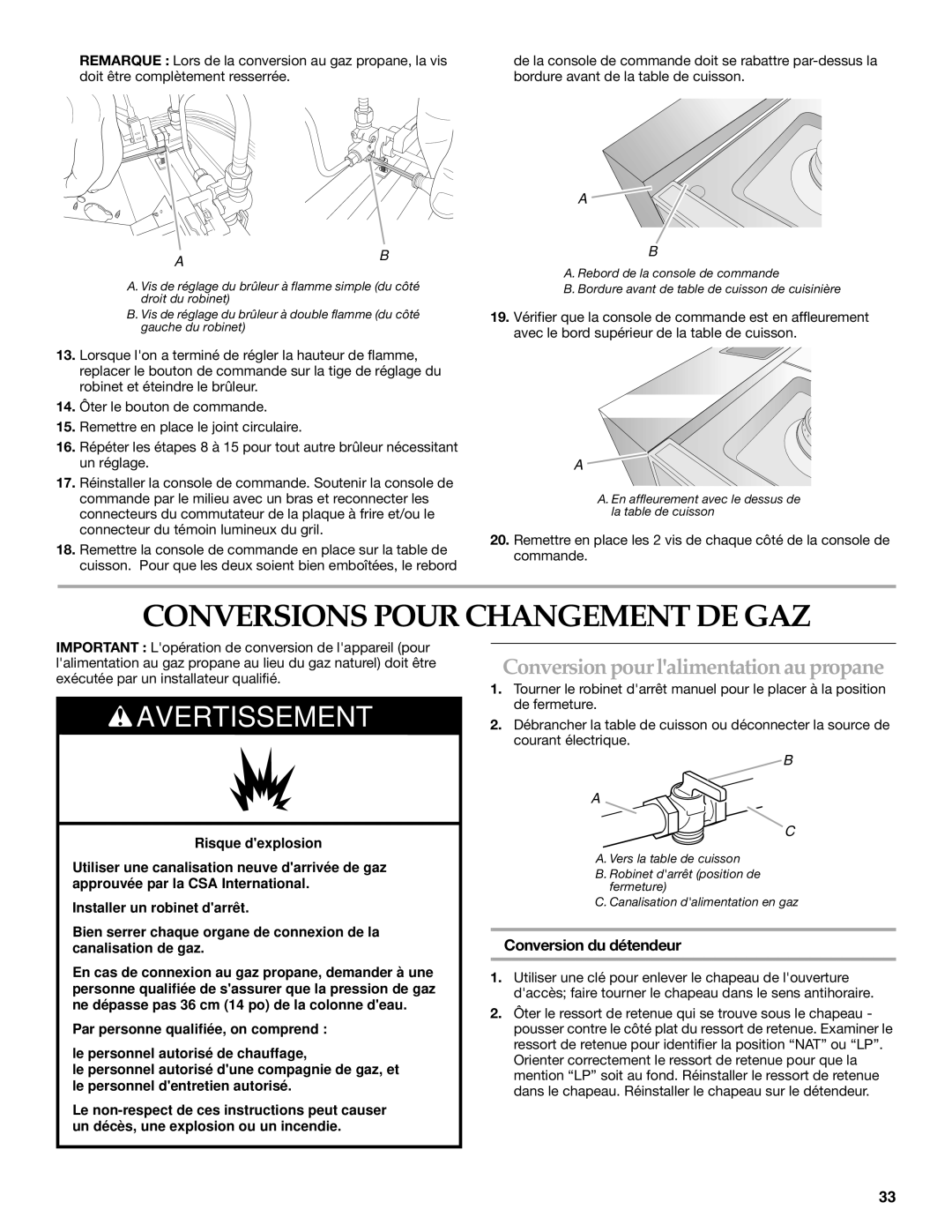 KitchenAid W10271686C Conversions Pour Changement DE GAZ, Conversion pourlalimentationaupropane, Conversion du détendeur 