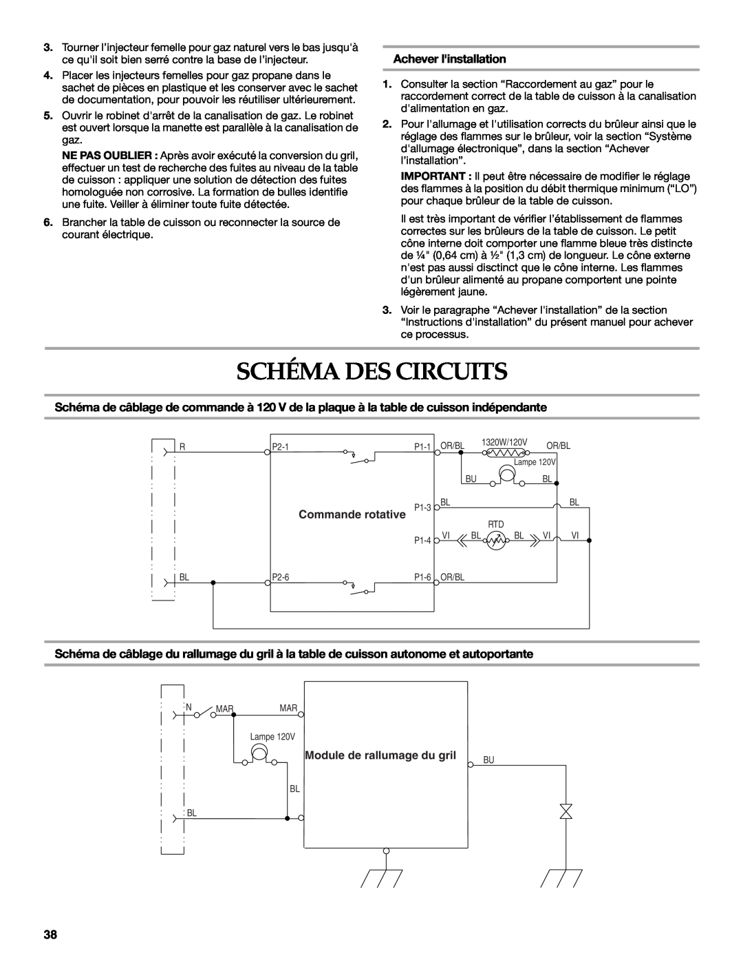 KitchenAid W10271686C Schéma Des Circuits, Achever linstallation, Commande rotative, Module de rallumage du gril 