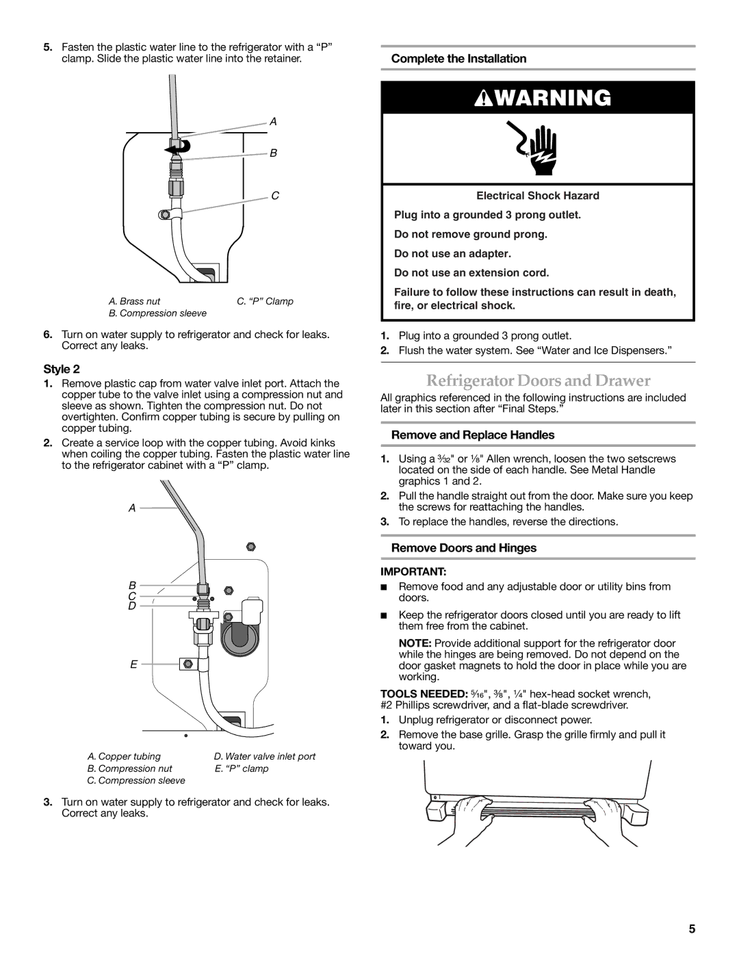 KitchenAid W10278586A Refrigerator Doors and Drawer, Complete the Installation, Remove and Replace Handles 