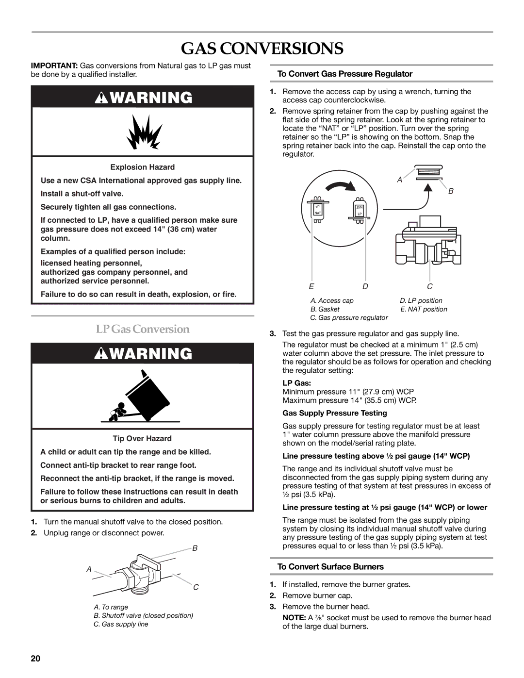 KitchenAid W10284348A GAS Conversions, LP Gas Conversion, To Convert Gas Pressure Regulator, To Convert Surface Burners 