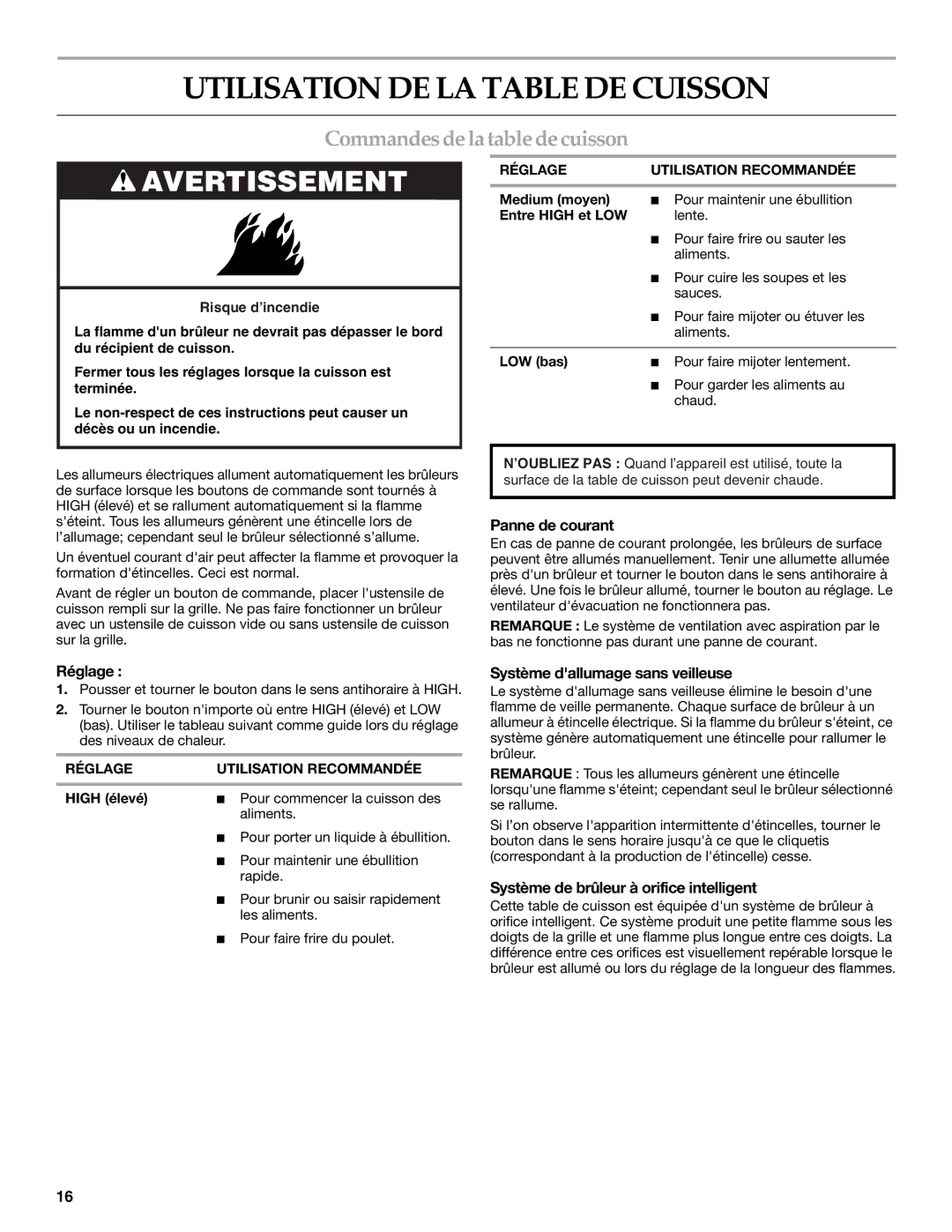 KitchenAid KGCD867XBL00, W10293056A, KGCD807XBL00 manual Utilisation DE LA Table DE Cuisson, Commandesdela table decuisson 