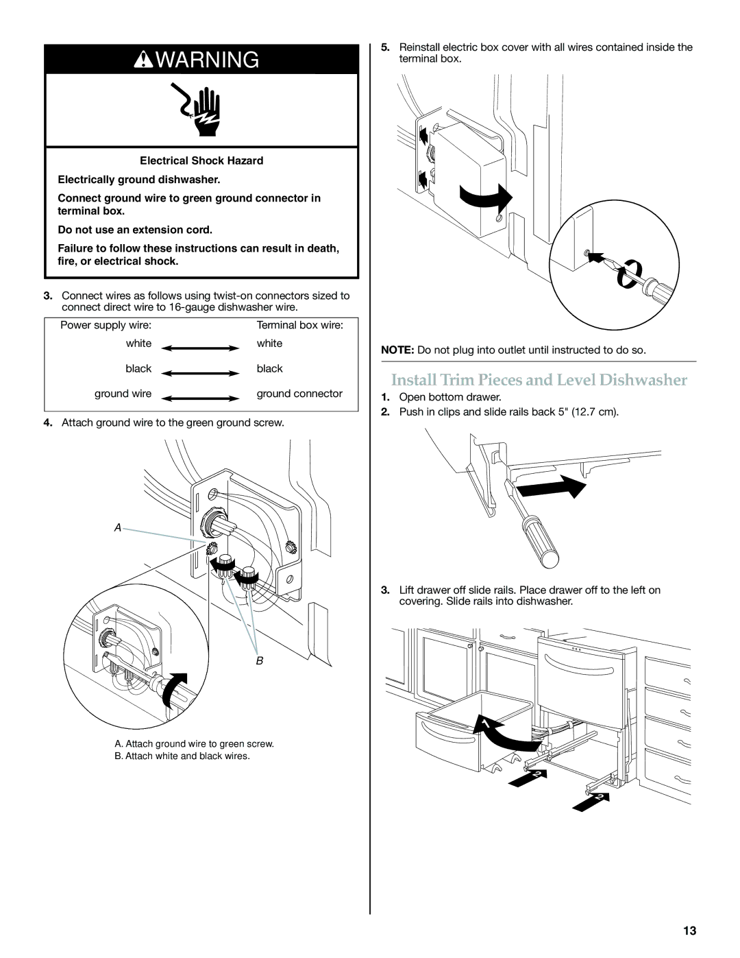 KitchenAid W10300220B installation instructions Install Trim Pieces and Level Dishwasher 