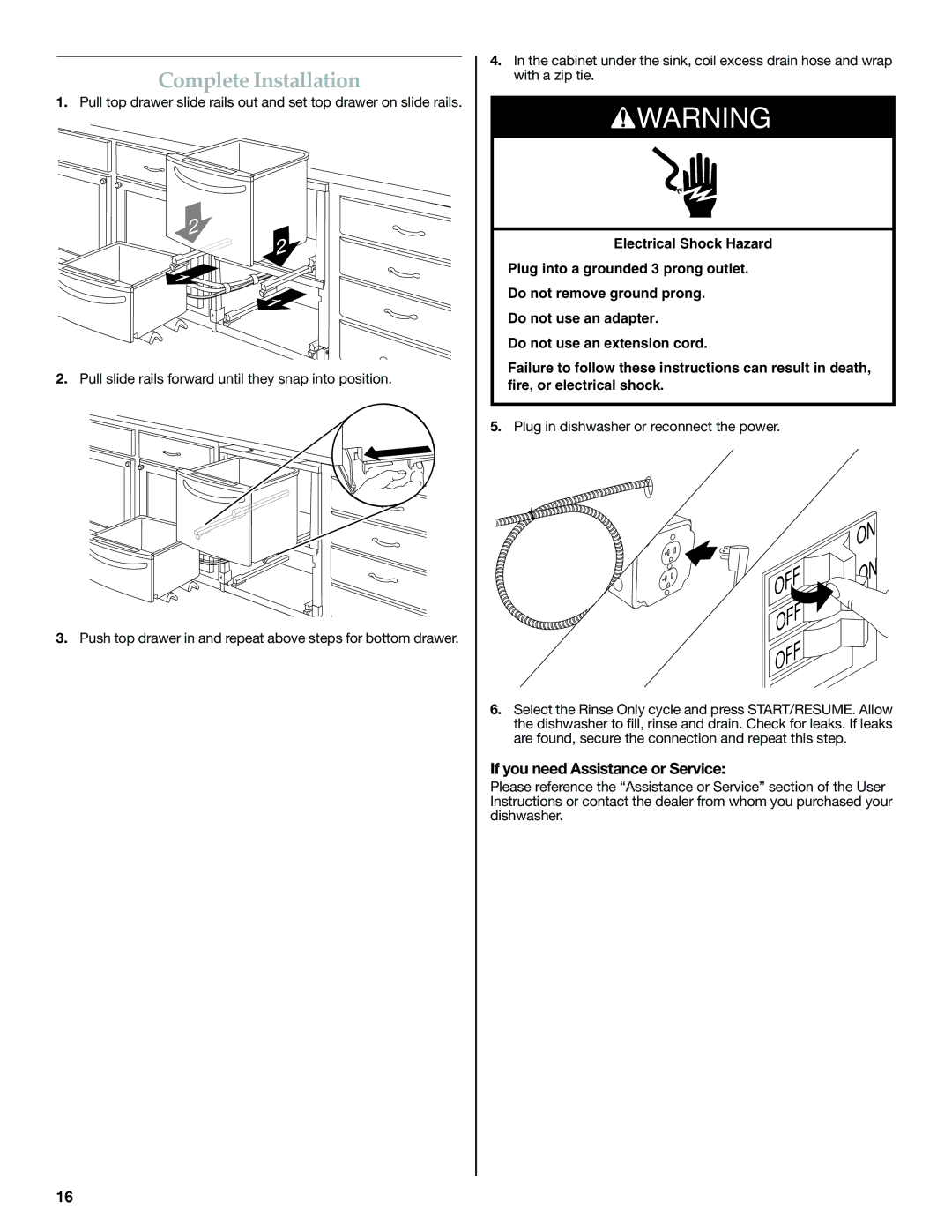 KitchenAid W10300220B installation instructions Complete Installation, If you need Assistance or Service 