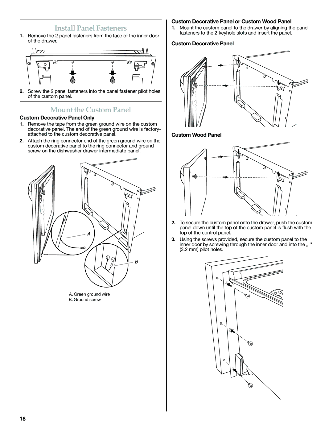 KitchenAid W10300220B Install Panel Fasteners, Mount the Custom Panel, Custom Decorative Panel Only 