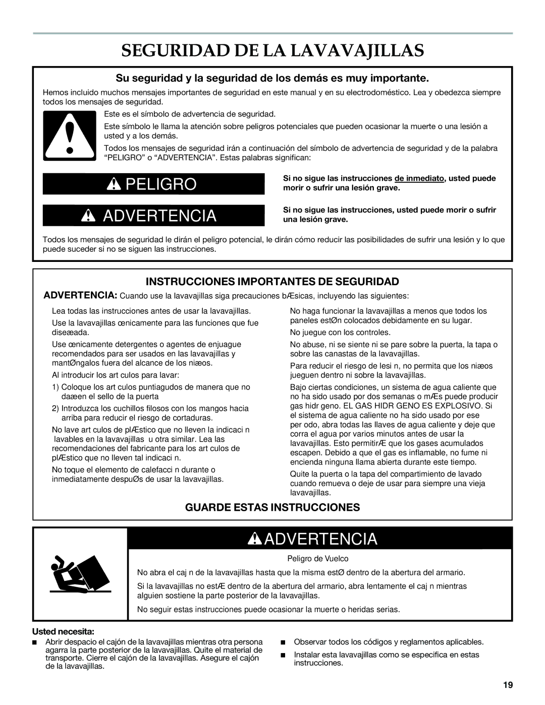 KitchenAid W10300220B installation instructions Seguridad DE LA Lavavajillas, Usted necesita 