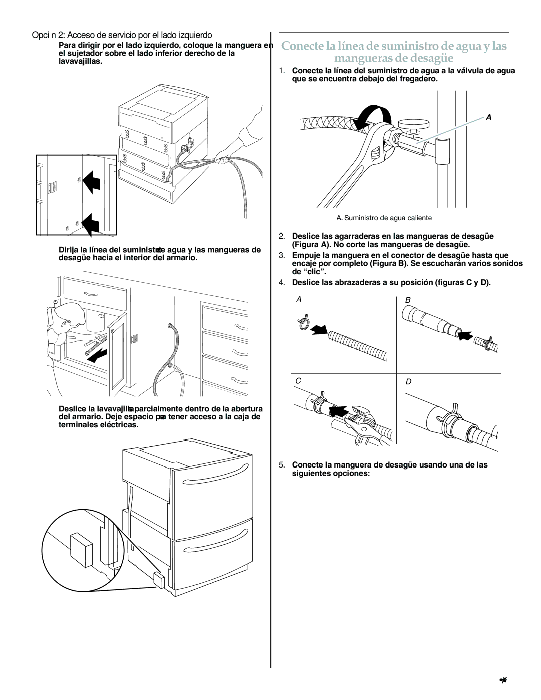 KitchenAid W10300220B Opción 2 Acceso de servicio por el lado izquierdo, Suministro de agua caliente 