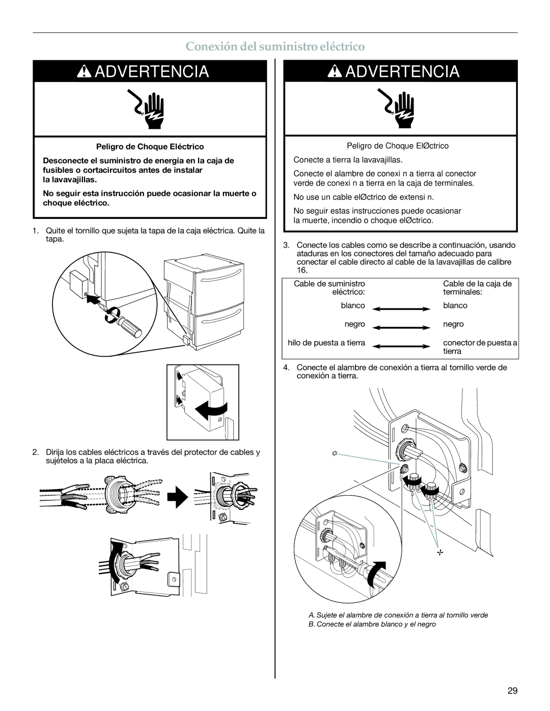 KitchenAid W10300220B installation instructions Conexión del suministro eléctrico 