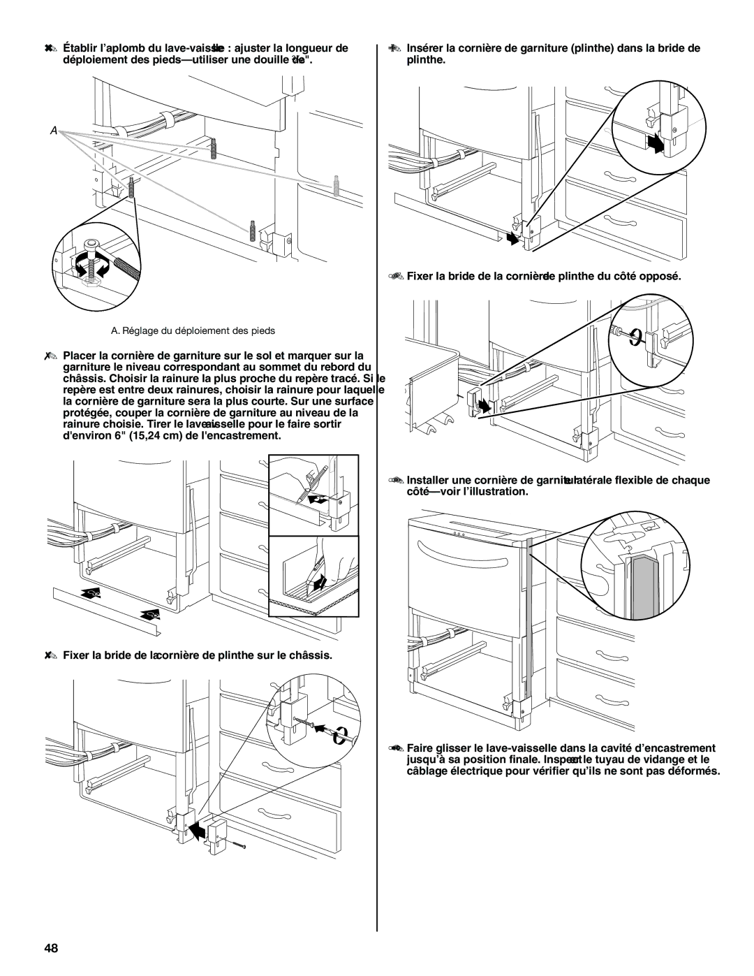 KitchenAid W10300220B installation instructions Réglage du déploiement des pieds 