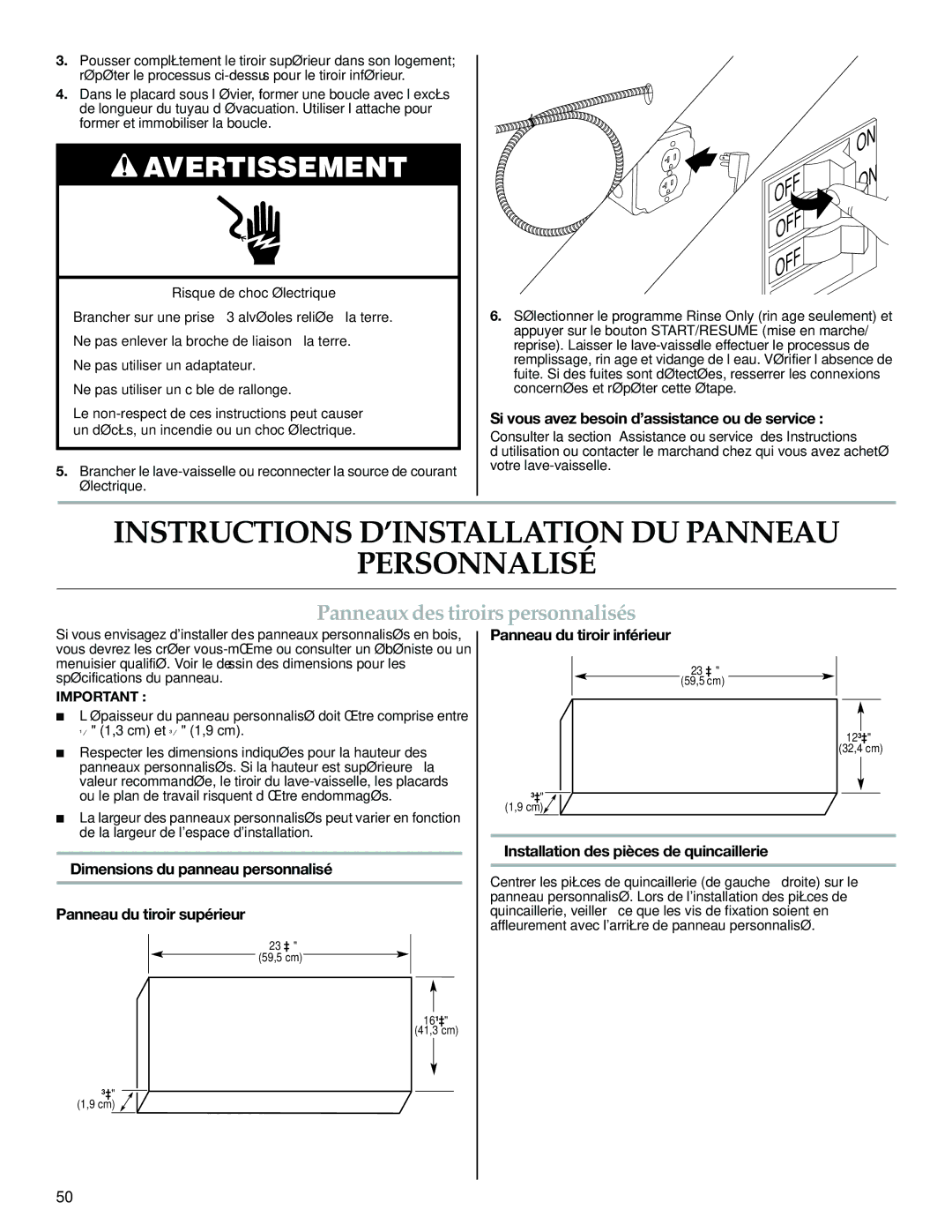 KitchenAid W10300220B Instructions D’INSTALLATION DU Panneau Personnalisé, Panneaux des tiroirs personnalisés 