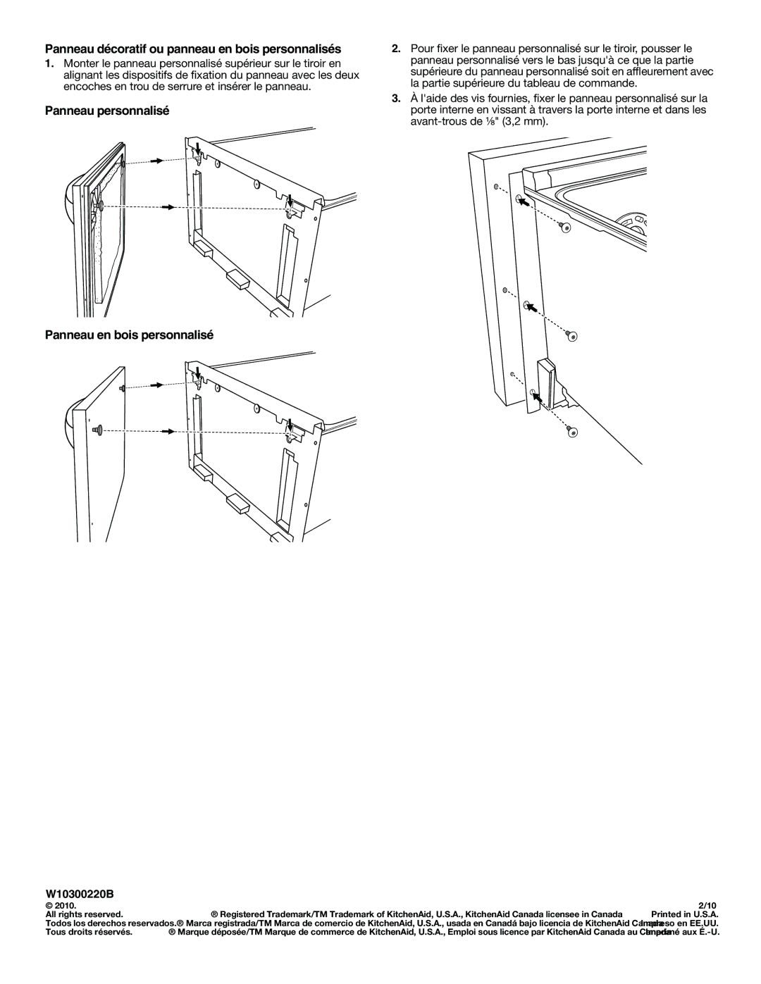 KitchenAid W10300220B installation instructions Panneau décoratif ou panneau en bois personnalisés 