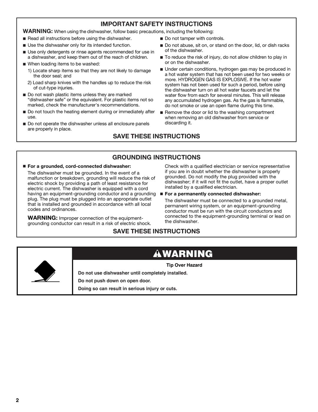 KitchenAid W10300233A warranty For a grounded, cord-connected dishwasher, For a permanently connected dishwasher 