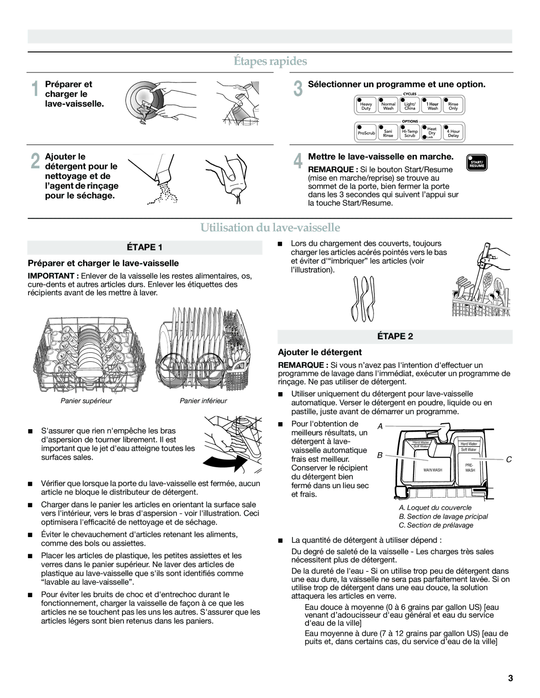 KitchenAid W10300235A, W10300236A warranty Étapes rapides, Utilisation du lave-vaisselle 