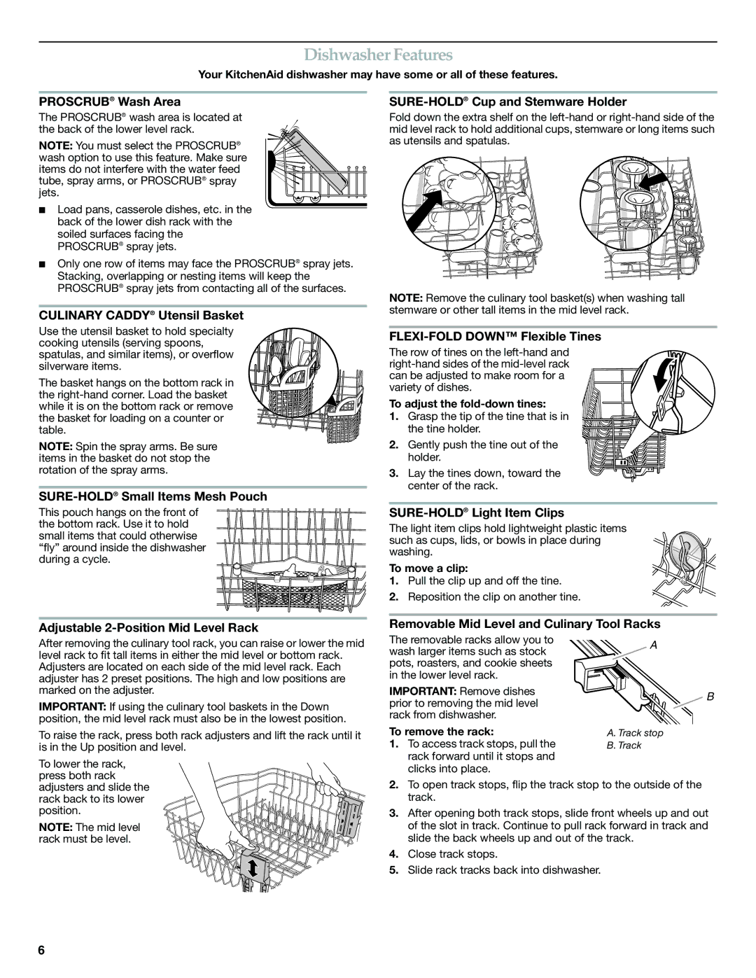 KitchenAid W10300236A, W10300235A warranty Dishwasher Features 