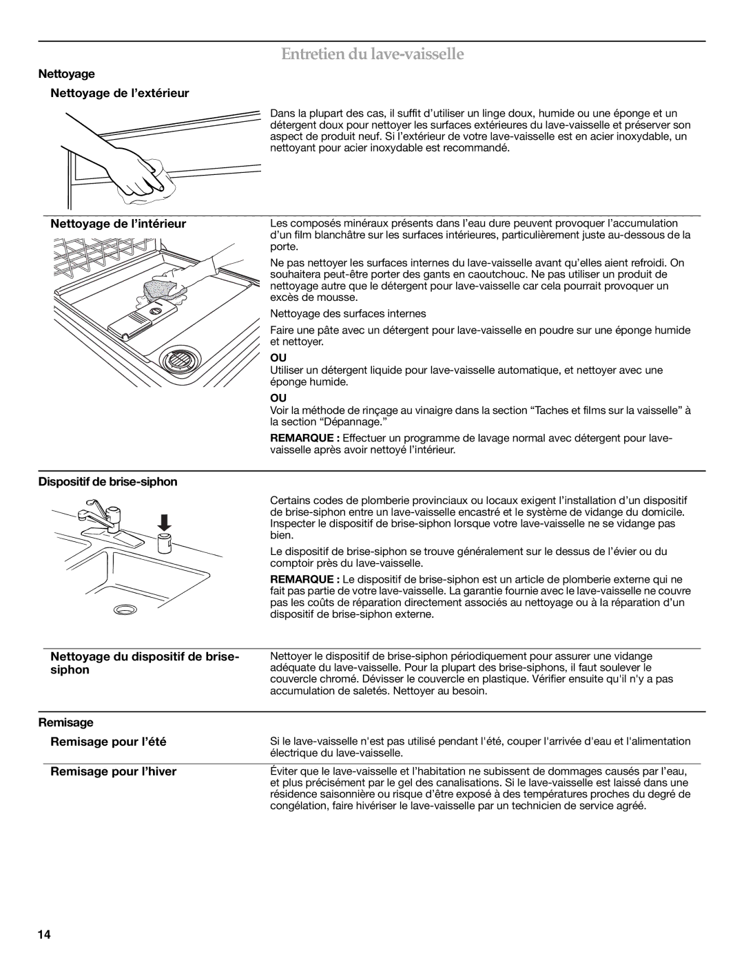 KitchenAid W10300928B warranty Entretien du lave-vaisselle 