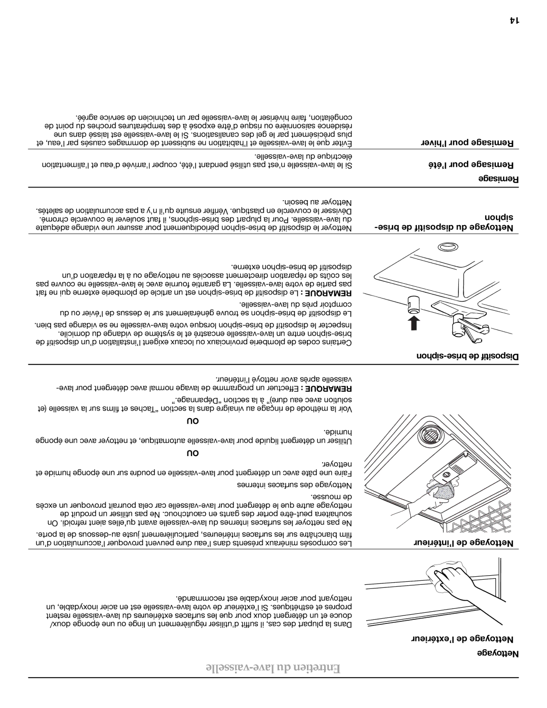 KitchenAid W10300928C warranty Vaisselle-lave du Entretien 