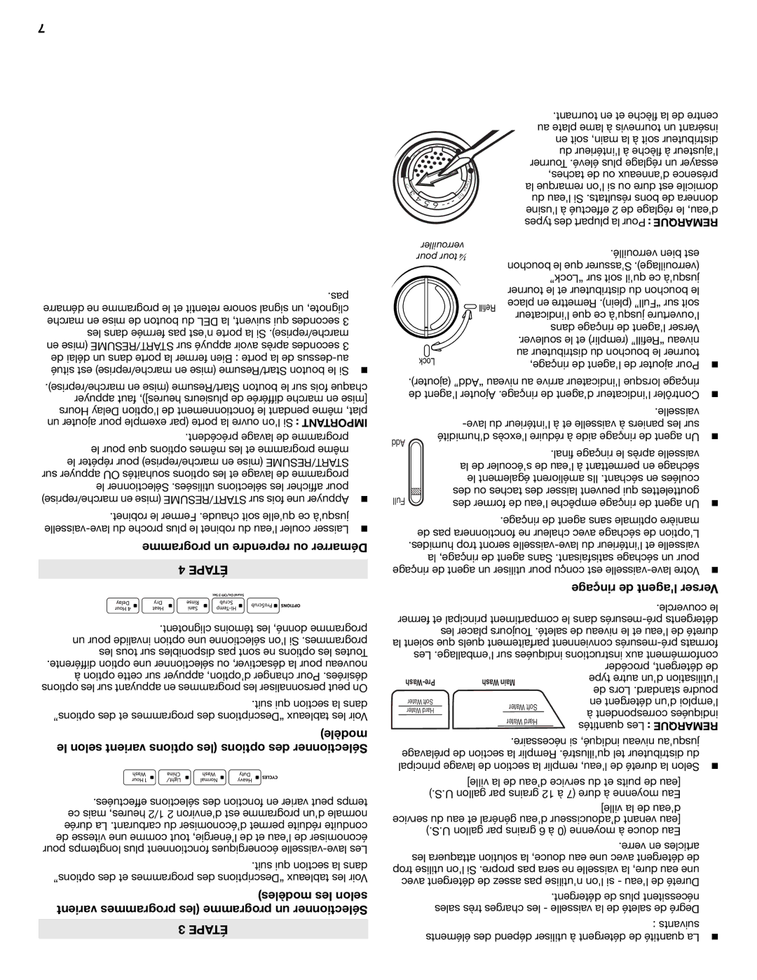 KitchenAid W10300928C warranty Programme un reprendre ou Démarrer, Rinçage de lagent Verser 