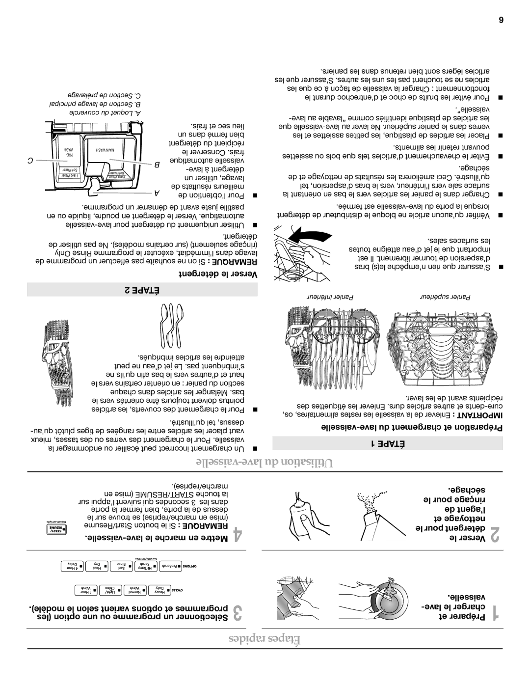 KitchenAid W10300928C warranty Vaisselle-lave du Utilisation, Rapides Étapes 