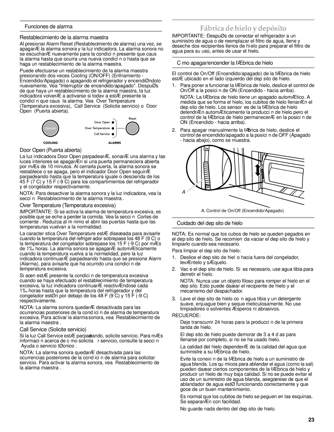 KitchenAid W10303987A manual Fábrica de hielo y depósito 