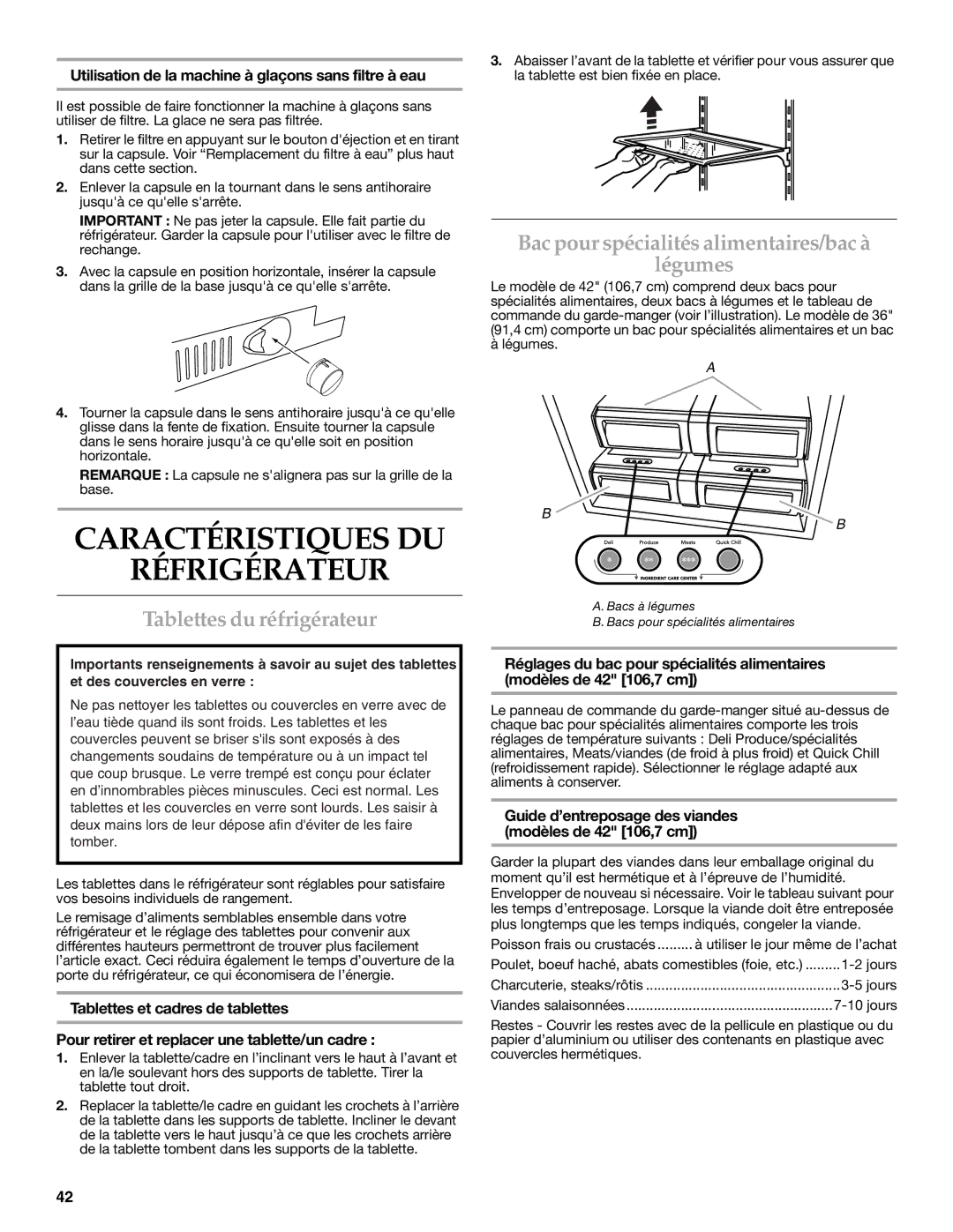 KitchenAid W10303987A manual Caractéristiques DU Réfrigérateur, Tablettes du réfrigérateur 