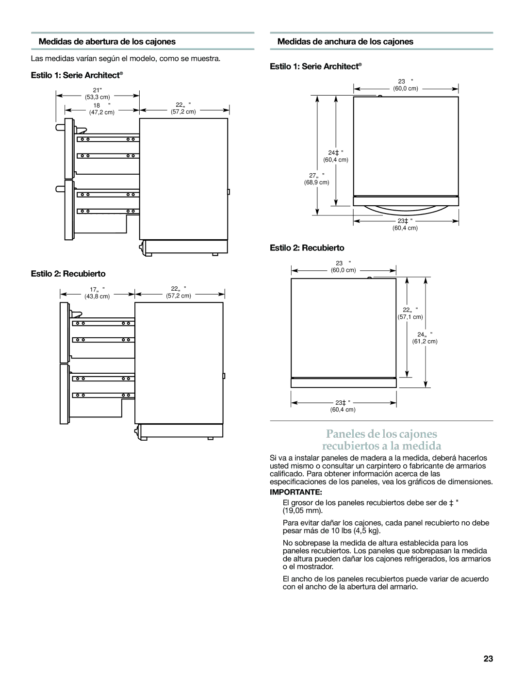 KitchenAid W10310148A manual Paneles de los cajones recubiertos a la medida 