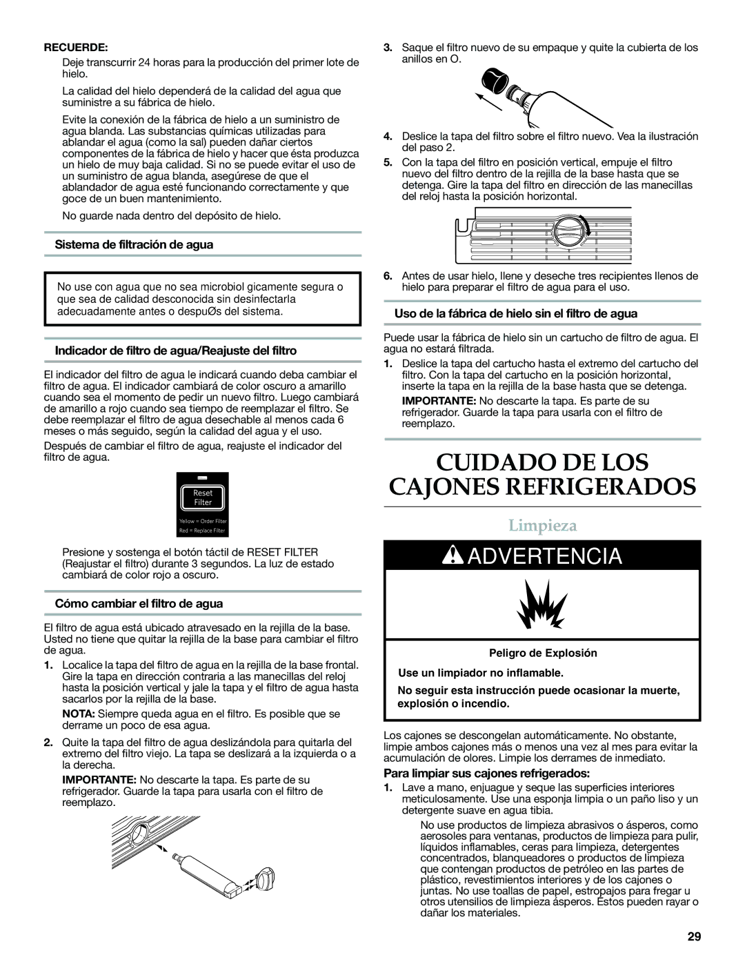 KitchenAid W10310148A manual Cuidado DE LOS Cajones Refrigerados, Limpieza 