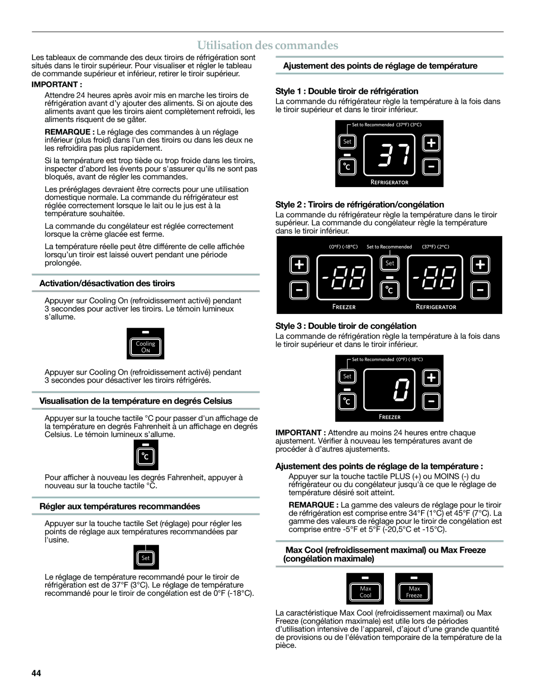 KitchenAid W10310148A manual Utilisation des commandes 