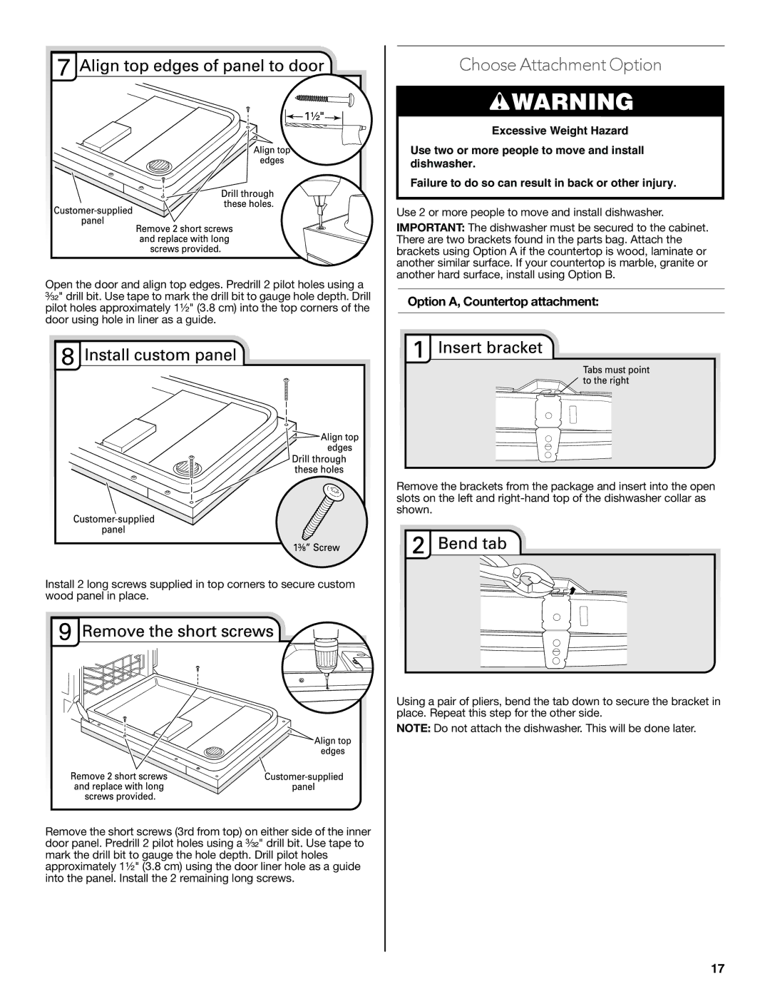 KitchenAid W10321621D installation instructions Choose Attachment Option, Option A, Countertop attachment 