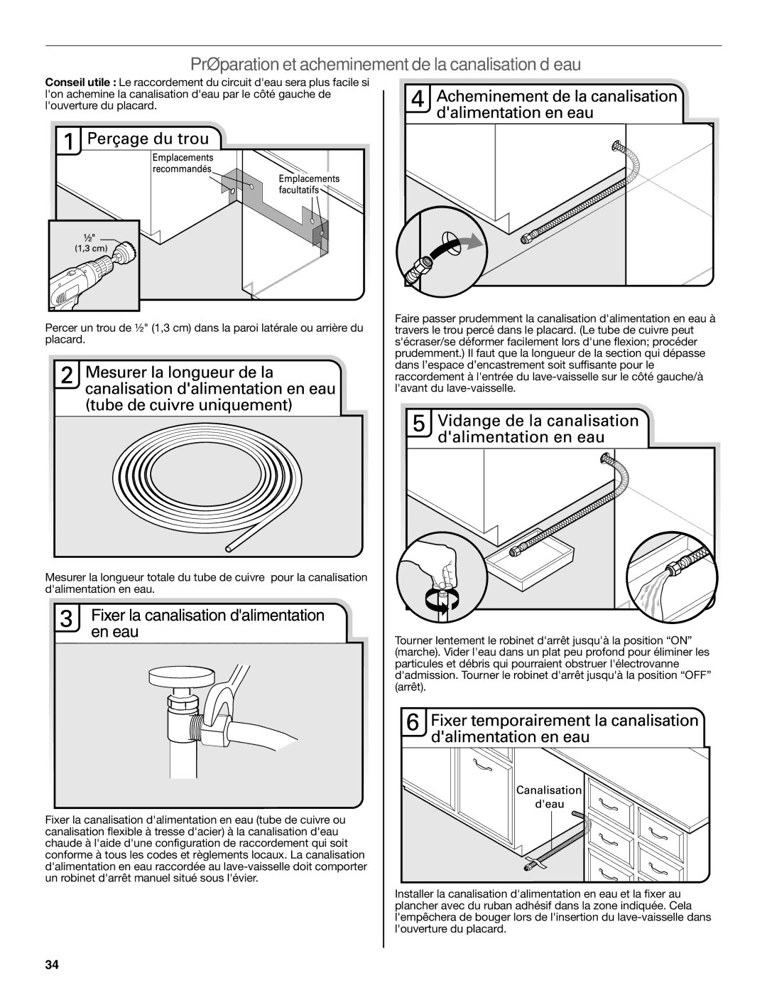 KitchenAid W10321621D installation instructions Préparation et acheminement de la canalisation d’eau 