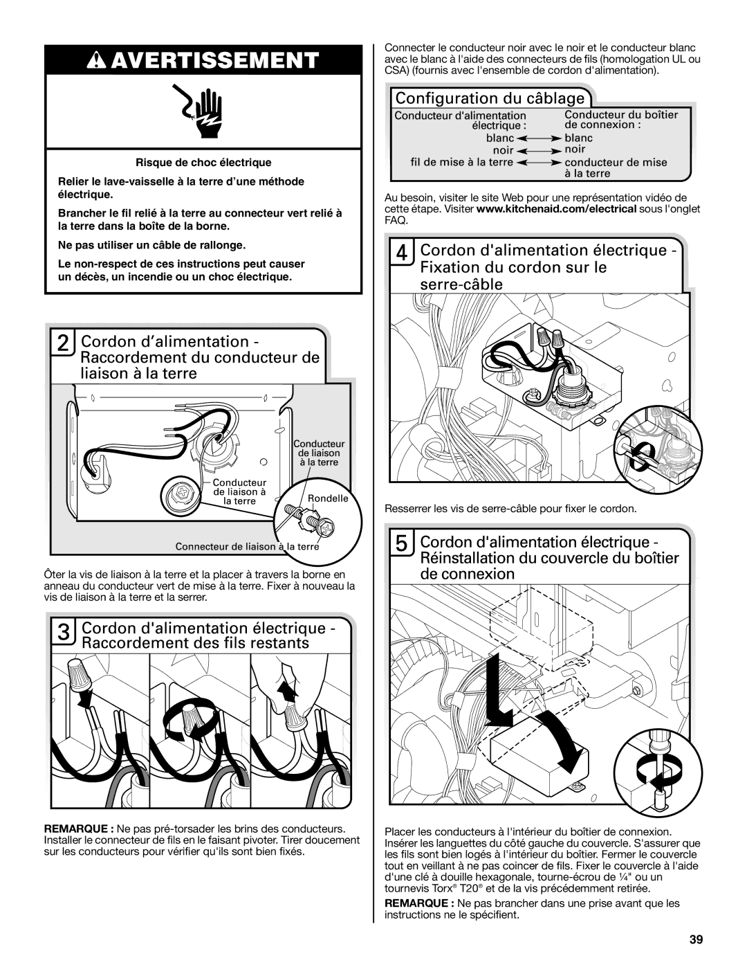 KitchenAid W10321621D installation instructions Avertissement 