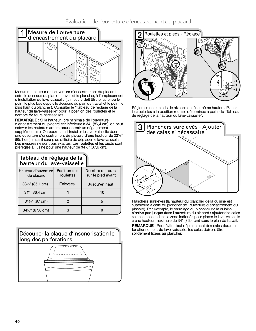 KitchenAid W10321621D installation instructions Évaluation de l’ouverture dencastrement du placard 