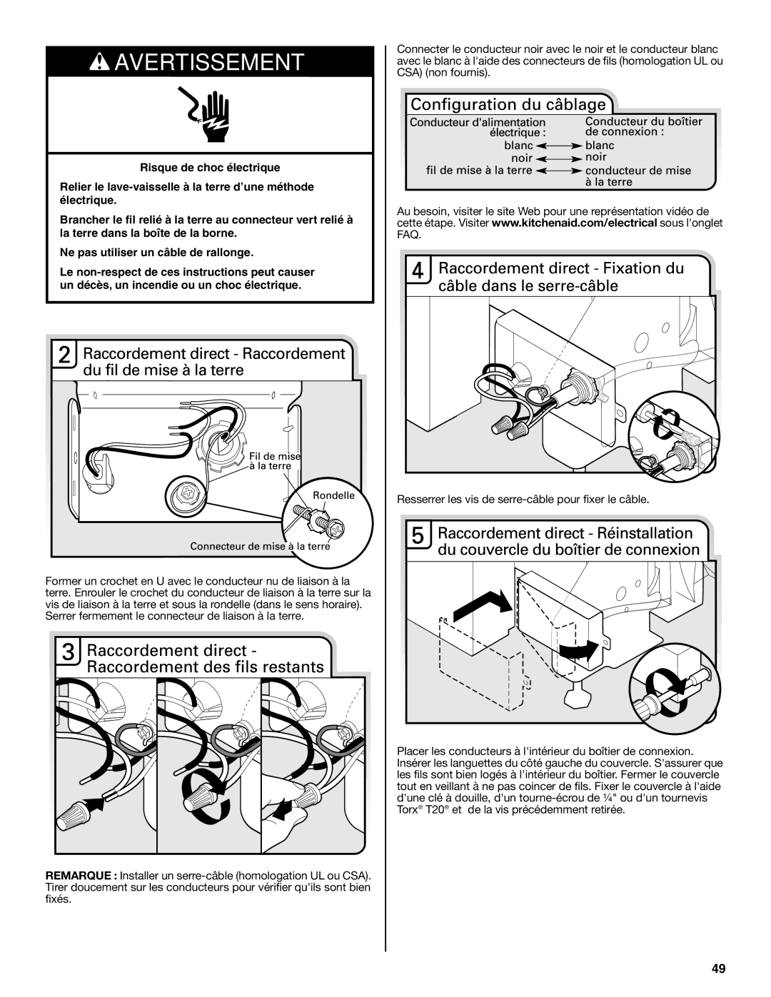 KitchenAid W10321621D installation instructions Avertissement 