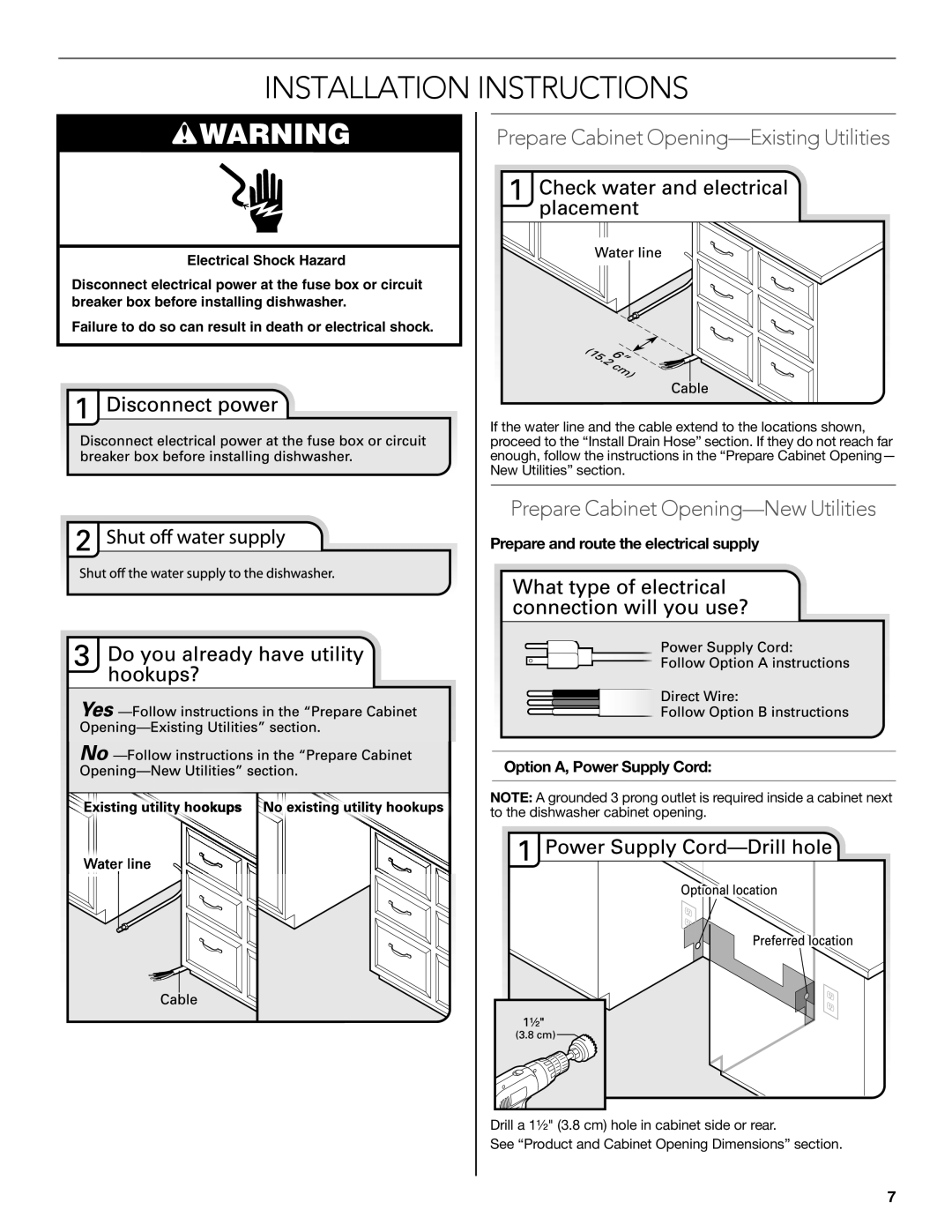 KitchenAid W10321621D Prepare Cabinet Opening-Existing Utilities, Prepare Cabinet Opening-New Utilities 