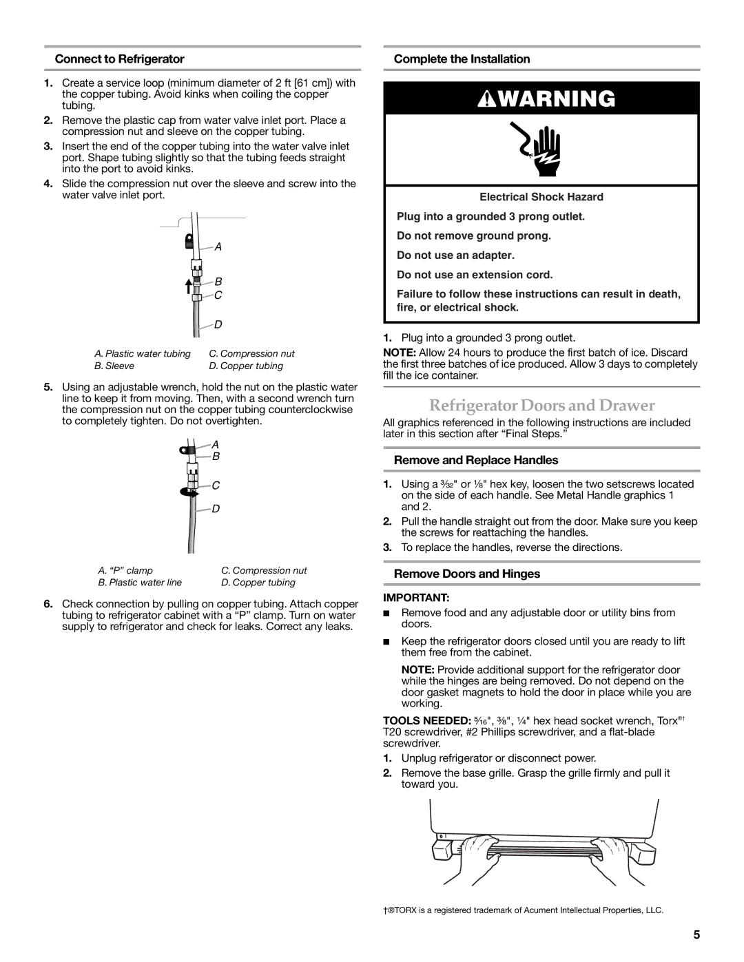 KitchenAid W10329364A Refrigerator Doors and Drawer, Connect to Refrigerator, Complete the Installation 