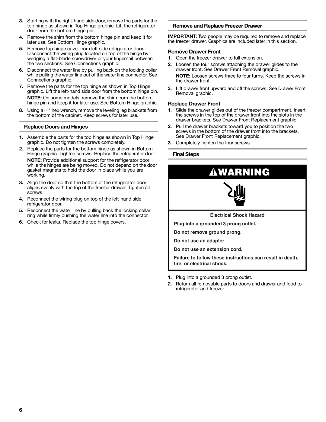 KitchenAid W10329364A Replace Doors and Hinges, Remove and Replace Freezer Drawer, Remove Drawer Front, Final Steps 