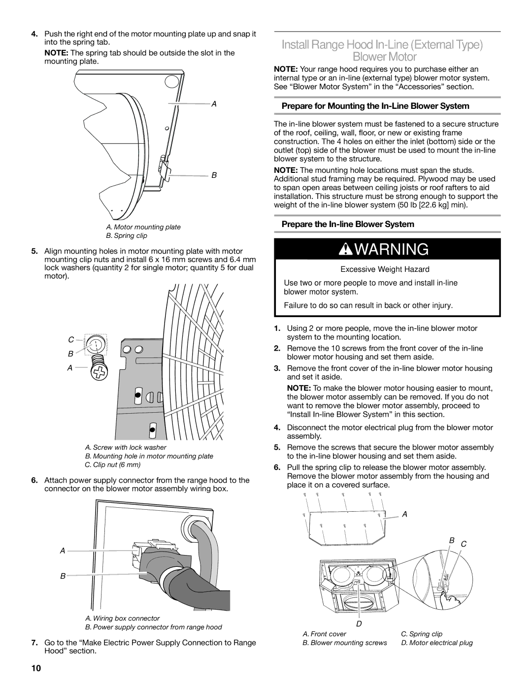 KitchenAid W10331007B InstallRange Hood In-Line ExternalType BlowerMotor, Prepare for Mounting the In-Line Blower System 