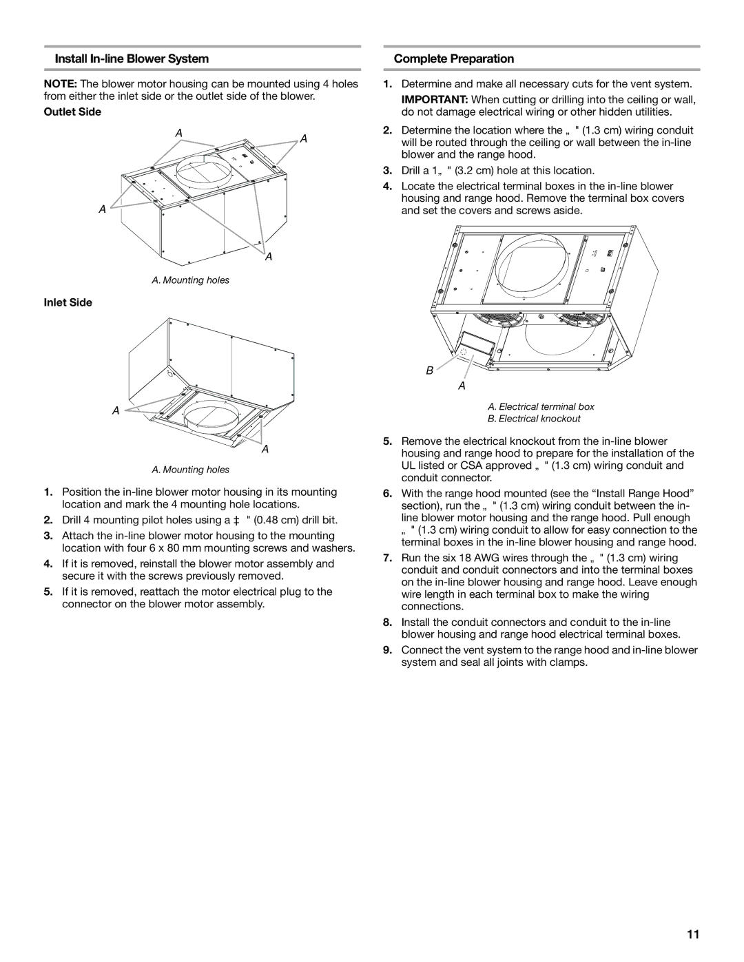 KitchenAid W10331007B installation instructions Install In-line Blower System, Outlet Side, Inlet Side 