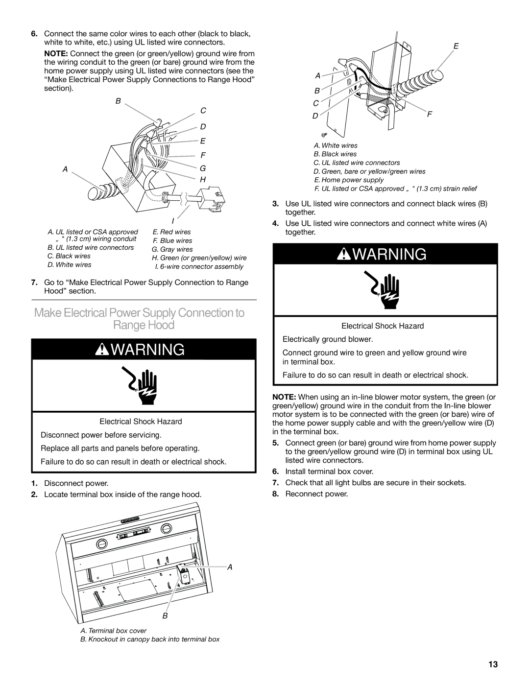 KitchenAid W10331007B installation instructions MakeElectricalPower Supply Connection to Range Hood 