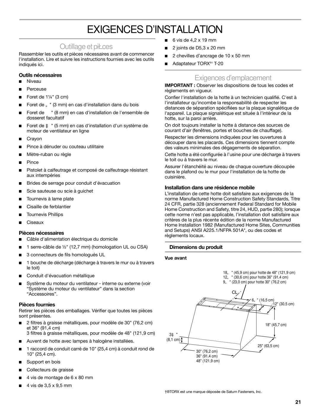 KitchenAid W10331007B installation instructions Exigences Dinstallation, Outillageetpièces, Exigences demplacement 