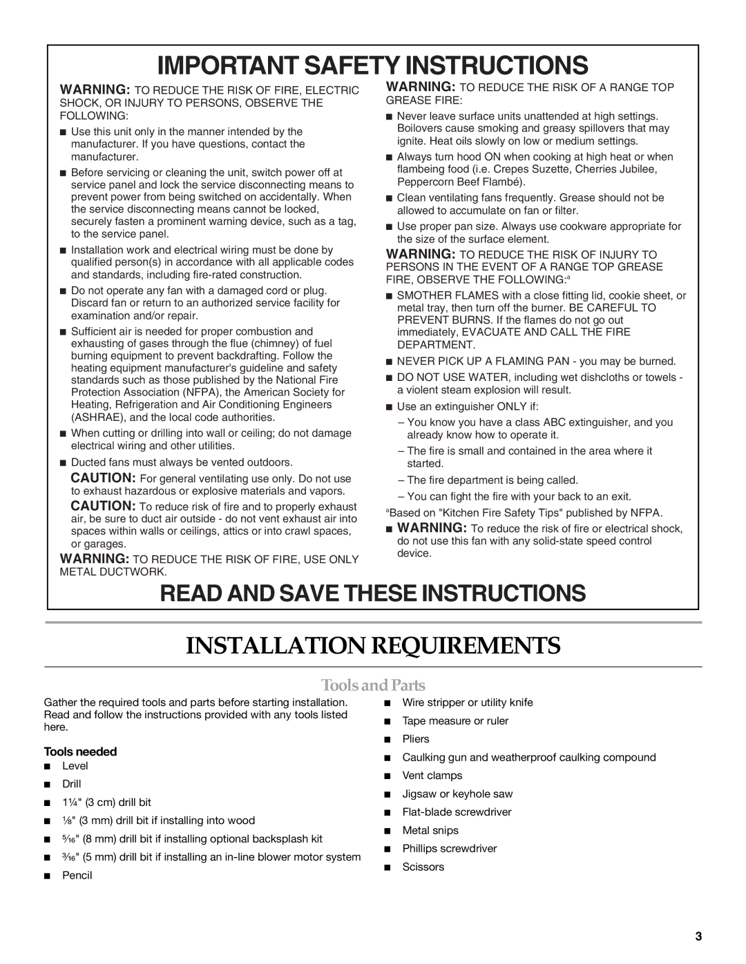 KitchenAid W10331007B installation instructions Installation Requirements, Tools and Parts, Tools needed 