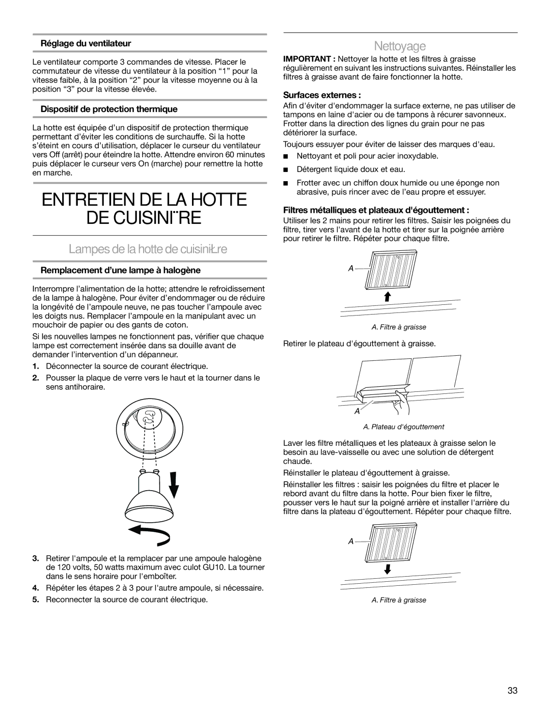 KitchenAid W10331007B Entretien DE LA Hotte DE Cuisinière, Lampesdela hotte decuisinière, Nettoyage 