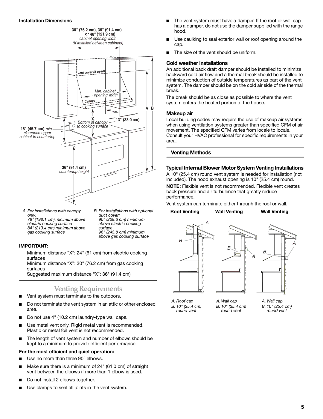 KitchenAid W10331007B installation instructions Venting Requirements, Cold weather installations, Makeup air 