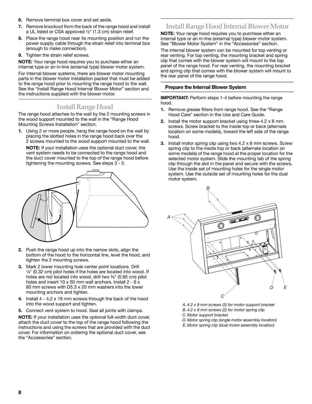 KitchenAid W10331007B InstallRange Hood, Install Range HoodInternal BlowerMotor, Prepare the Internal Blower System 