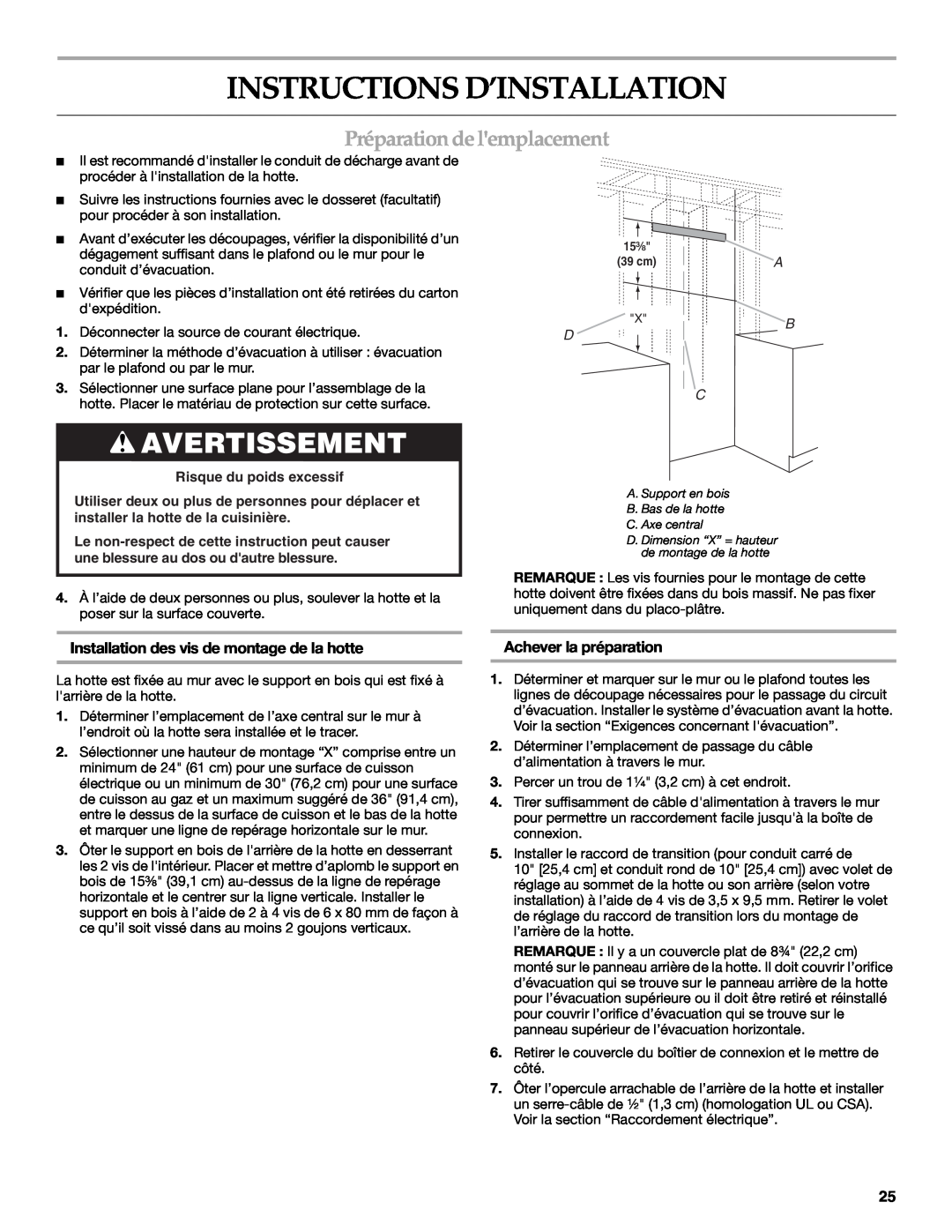 KitchenAid W10331007B Instructions D’Installation, Avertissement, Préparationdelemplacement, Achever la préparation 