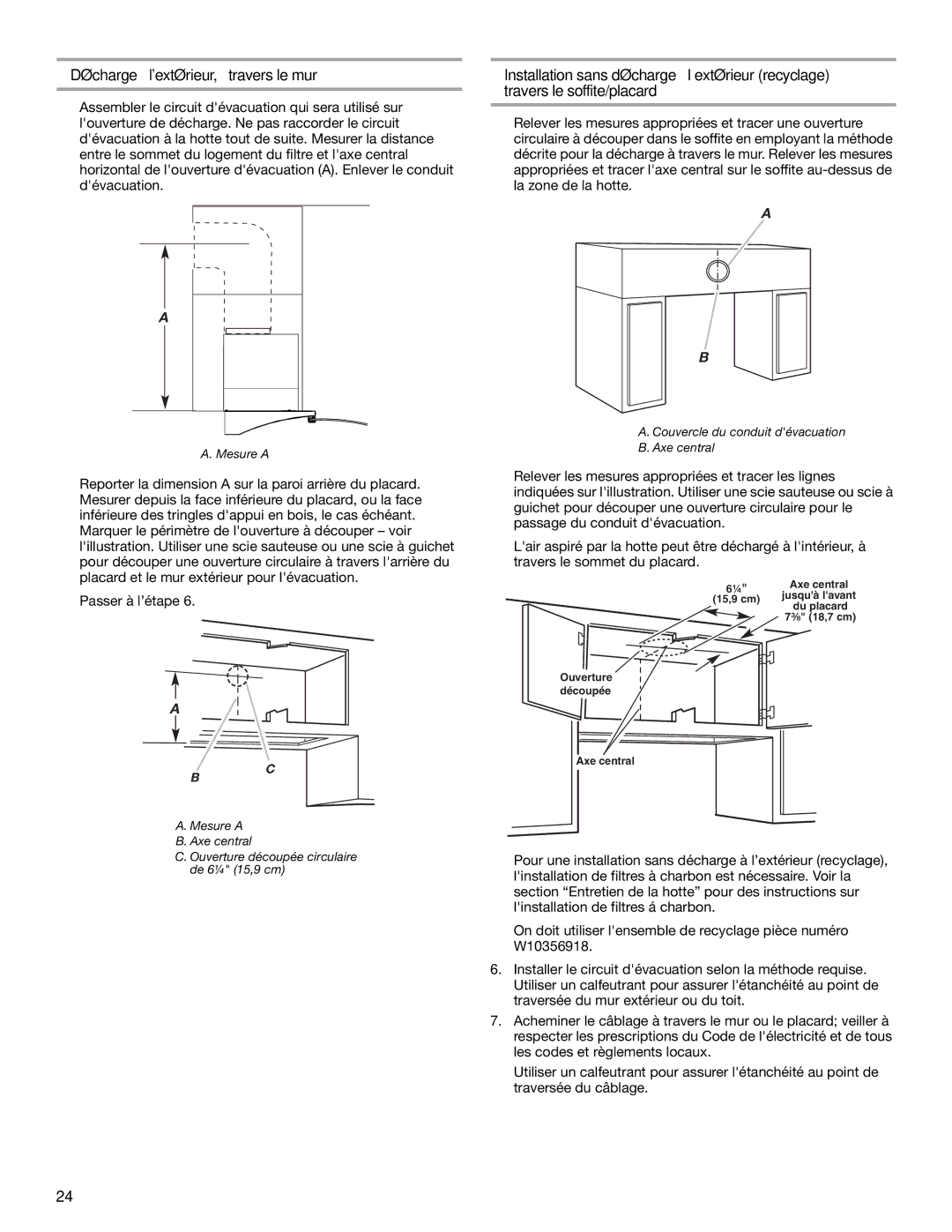 KitchenAid W10342488A installation instructions Décharge à lextérieur, à travers le mur 